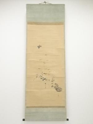 原田圭岳　他筆　花蝶図合作　肉筆紙本掛軸